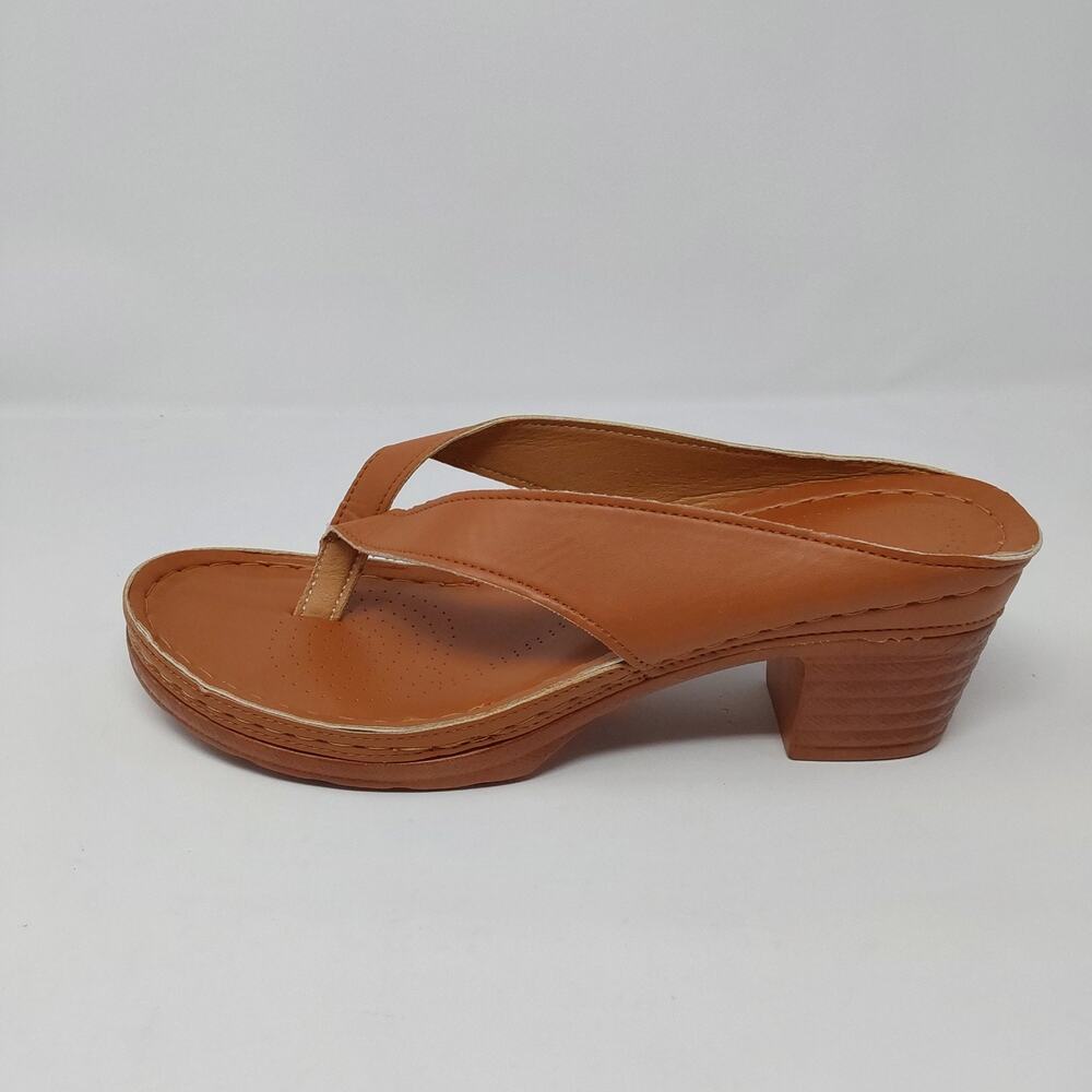 Women's Tan Brown Thong Mule Heels Slide Sandals Block Heel Size EU 43 Us 12 - Picture 12 of 15
